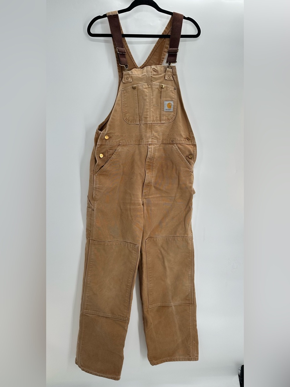 Carhartt Vtg Men Duck Canvas Bib Double Knee Overalls 36x29